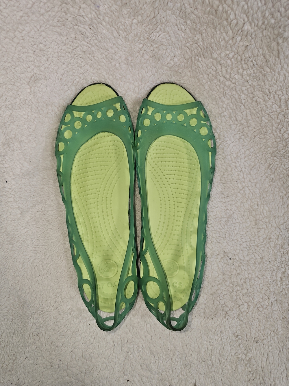 Crocs Adrina Womens 8 Green Jelly Shoe Peep Toe Flats Waterproof. - Picture 8 of 13